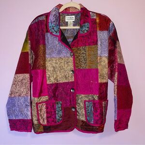 Vintage Tantrums 100% Silk Multicolor Patchwork Jacket Cardigan Blazer